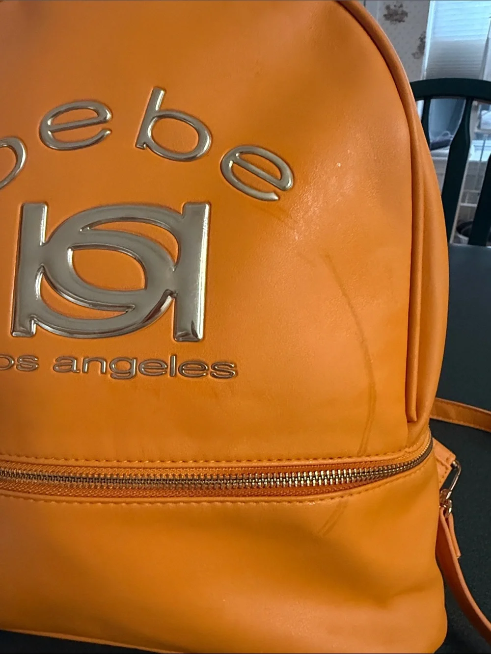 bebe Orange Backpack with Metallic Logo